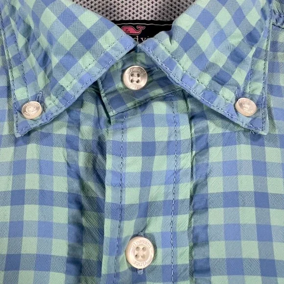 Vineyard Vines Mens Harbor Shirt Small Blue Green Check Long Sleeve Button Down - Picture 9 of 14
